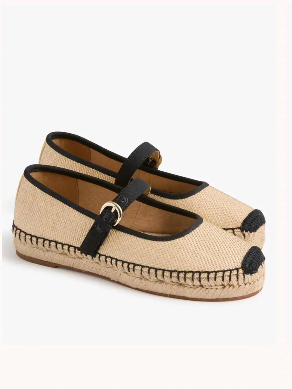 Natural Beige and Black Mary Jane Espadrilles